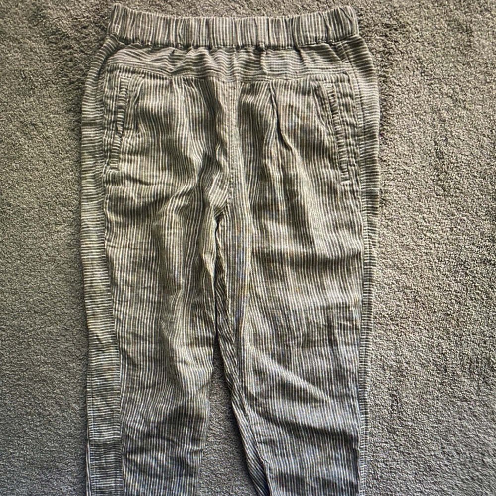 Anthropologie Striped Cropped Drawstring Pants - Gray and White